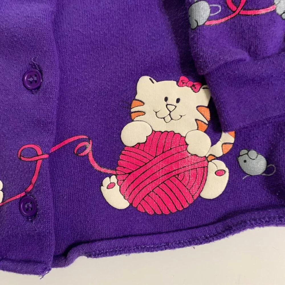 Funkins Girls Cardigan Button Purple Cat Mouse 6mos Vintage